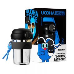 uooha高硼硅玻璃双饮杯悠哈音乐节悠果-黑色350ml