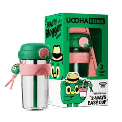 uooha高硼硅玻璃双饮杯粉绿山丘欧欧-绿粉430ml